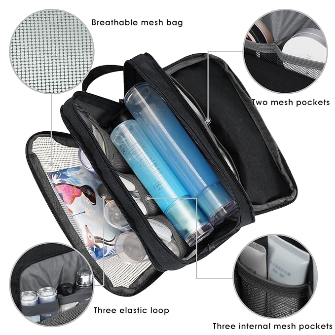 Toiletry Bag for Men Hanging Dopp Kit Water Resistant Shaving Bag Small Toiletry Bag for Traveling (Pure Black)