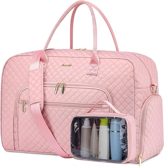 Travel Duffle Weekender Bags for Women - Weekend Bag Women with Shoe Compartment Carry On Overnight Bag with Toiletry Bag Duffel Bags Wet Pocket for Gym Hospital Bags for Labor and Delivery Pink