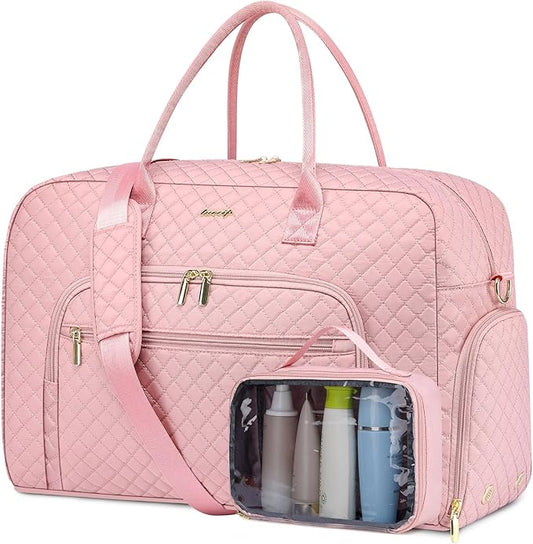 Travel Duffle Weekender Bags for Women - Weekend Bag Women with Shoe Compartment Carry On Overnight Bag with Toiletry Bag Duffel Bags Wet Pocket for Gym Hospital Bags for Labor and Delivery Pink