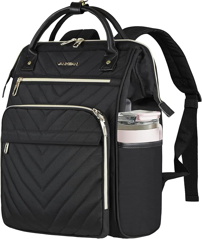 VANKEAN 17 Inch Laptop Backpack for Women Men Fashion Computer Work Bag, Large Capacity Waterproof Backpack with USB Port & RFID Pockets, College Daypack Business Travel, Black