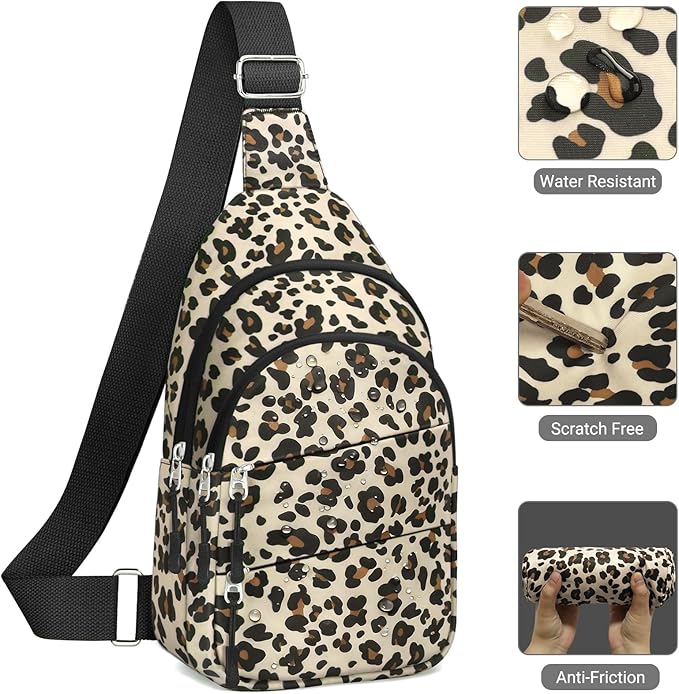 Tuwubi Crossbody Bags for Women, Sling Bag for Men, Small Hiking Backpack Anti Theft Lightweight for Outdoors Travel (M, Leopard