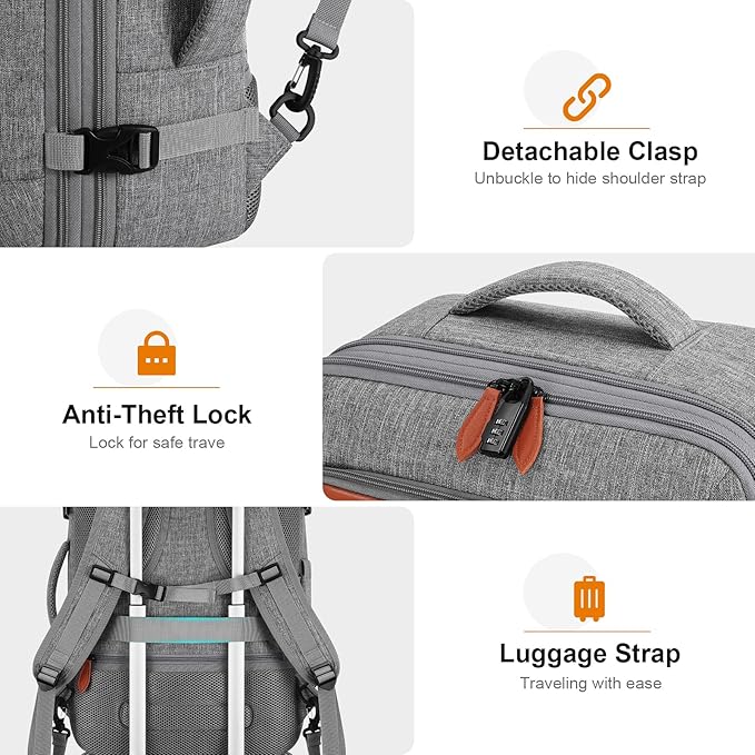Bagsure Travel Backpack Carry On Backpack 42L Flight Approved, Expandable Laptop Backpack with Packing Cubes & Shoe Pocket, Water Resistant Luggage Backpack for Men Women, Large Backpack 20 * 14 * 7"