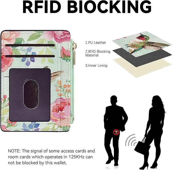 Tipmile Credit Card Holder for Women Slim Minimalist Front Pocket RFID Blocking Wallet Small Compact Card Case with ID Window, Hummingbird
