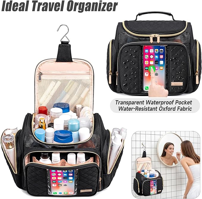 Large Toiletry Bag for Women Men,Bathroom Bag,Water Resistant Shower Bag,Makeup Bag,Portable Shower Caddy for College Dorm,Hanging Travel Toiletry Bag with Transparent Waterproof Phone Pocket