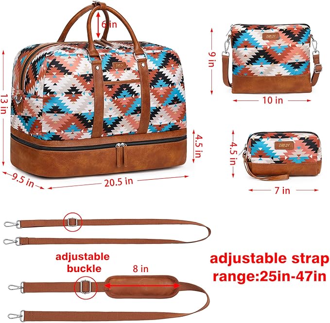 Weekender Bag for Women, Large Overnight Bag Canvas Travel Duffel Bag Carry On Tote with Shoe Compartment 21" 3Pcs Set