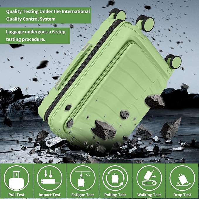 22×14×9 Airline Approved Carry On Luggage with Front Open Pocket, Spinner Wheels, ABS+PC Hardshell Small 20inch Suitcase with Protective Cover and Luggage Tag, Avocado Green