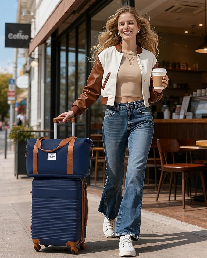 LONG VACATION 3 Piece Carry On Luggage 20 Inch Carryon Suitcase with Spinner Wheels, ABS+PC Hardshell Suitcase set with TSA Lock & YKK Zipper
