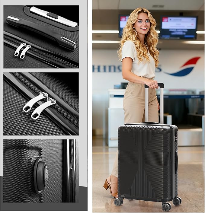 Karl home Hardshell Carry On Luggage with Spinner Wheels, Lightweight PP Hardside Small Suitcase with Built-in Lock & Smooth Zipper, 22 Inch Airline Approved, Dark Green