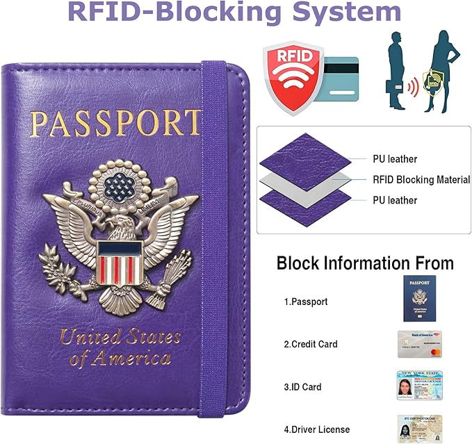 Premium Passport Holder for Travel, RFID Blocking Passport Cover Slim, Durable & Travel-Friendly, Passport Wallet Keep Your Documents Safe & Organized (Purple)