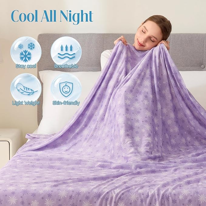 OIGAE Cooling Blanket for Hot Sleepers – Thin Summer Cooling Blanket Throw Size, Q-Max >0.5 Lightweight Cooling Throw Blanket for Bed, Couch, or Sofa – Snowflake Cool Blankets, (Purple, 50" x 70")
