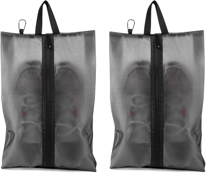 2 Pack Shoe Bags for Travel, Sneaker Bags, Waterproof Travel Shoe Bags with Zipper for Packing, Golf Shoe Dust Bags for Man and Women, Medium, Black