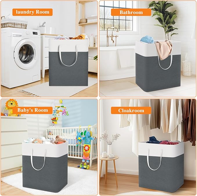 TasticTotes laundry basket 3-Pack, laundry hamper, Hamper with handles, collapsible laundry baskets, Waterproof dirty clothes hamper, Towel Storage for Home or Dorm, 100L-Grey