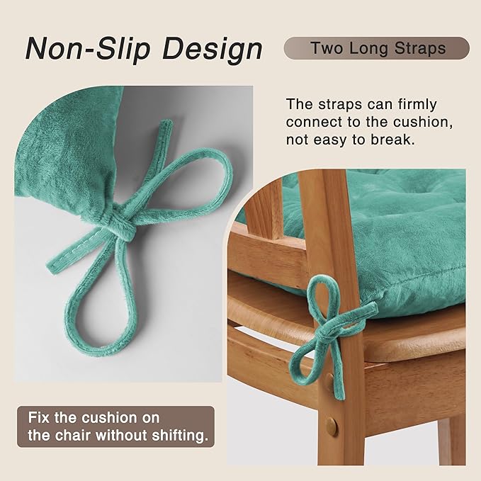 OVOV 4 Pack Chair Cushions for Dining Chairs Soft Seat Cushions for Kitchen Desk Chairs Square Chair Pads with Ties (15.5"x15.5" Lake Blue)
