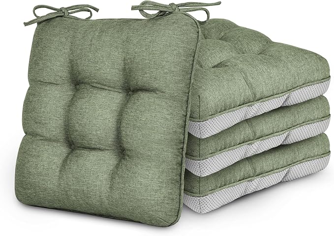 Love's cabin Memory Foam Chair Cushions Set of 4, 19"x19"x3.5" Indoor & Outdoor Seat Pads for Dining, Kitchen, Office, Patio Chairs - Green