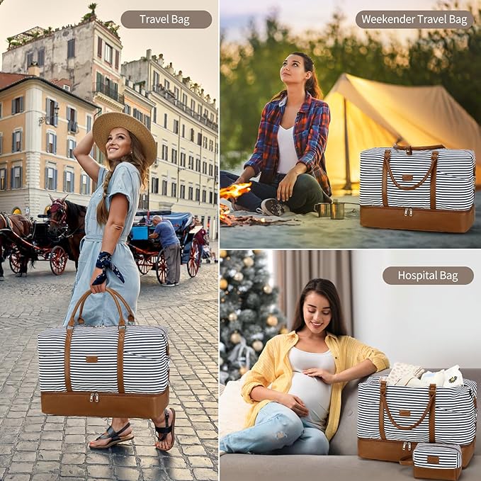 Weekender Bag, Large Travel Duffel Bag for Women, Carry on Overnight Bag with Shoe Compartment and Toiletry Bags