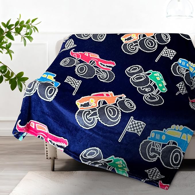 TEHALK Monster Truck Blanket for Boys/Girls/Kids/Toddler/Baby, Monster Truck Toys for Boys Age 3-12, Car Blanket for Birthday/Unique Gifts 40"x 60"