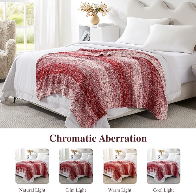 Throw Blanket, Red Gradient Soft Cozy Fluffy Knitted Throw Blankets for Couch, Sofa, Bed, Chair, Warm Fuzzy Plush Travel Picnic Lightweight Blanket, 50x60 inches
