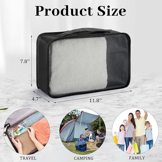Woanger 12 Pcs Small Packing Cubes for Travel, Light Packing Cubes for Suitcases Mesh Luggage Organizer Bags Travel Accessories Essentials 12 x 8 x 5 Inch(Black)