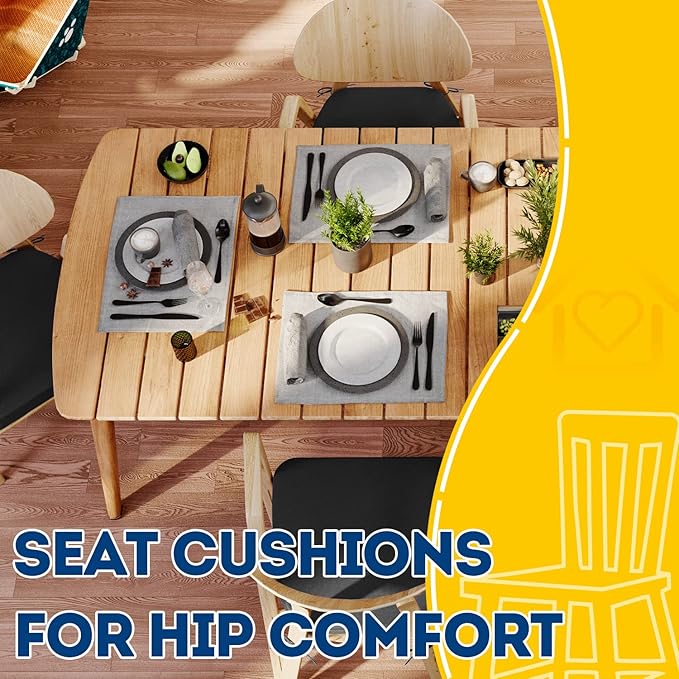 AAAAAcessories D-Shaped Chair Cushions, 2" Thick Dining Chair Pads with Ties and Removable, Machine-Washable Cover, 17" x 16", Black