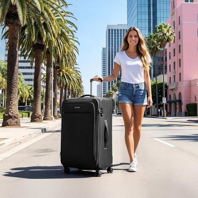 Softside Suitcases with Wheels 32 Inch Luggage,Expandable 20% Luggage w/Spinner Wheels and TSA LOCK,Large Checked Suitcase for Men/Women（Black,32in）