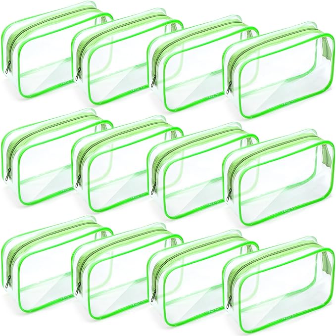 Weewooday 12 Pieces Clear Makeup Bags Cosmetic Storage Bags PVC Zipper Pouches Travel Waterproof Makeup Plastic Case for Women Organizing Toiletries Traveling Bathroom(Small,Green)