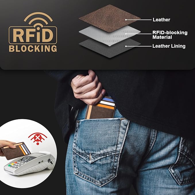 Travelambo Slim Wallet Front Pocket Minimalist Leather RFID Blocking Medium Size