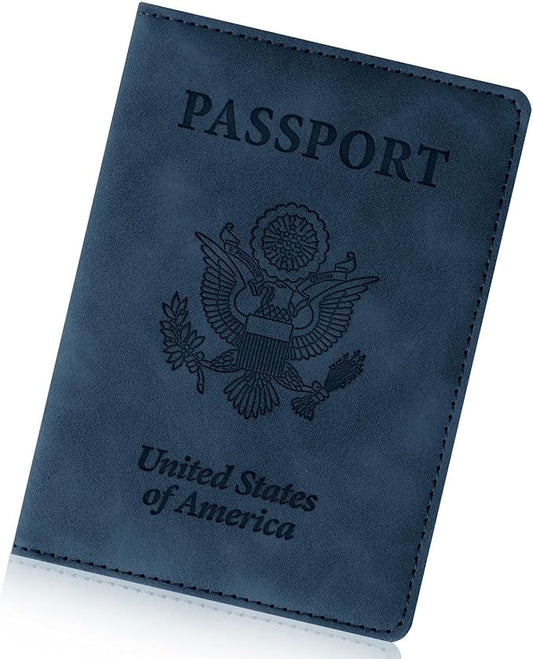 Passport Holder for Travel Essentials,RFID Blocking Passport Cover Wallet Card Case for Women and Men (Dark Blue)