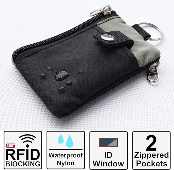 CHENSPRX Minimalist RFID Blocking Small Wallet with ID Window,WaterResistant Zip Id Case Wallet with Lanyard Keychain for Cards,Cash,Travel,Women,Men