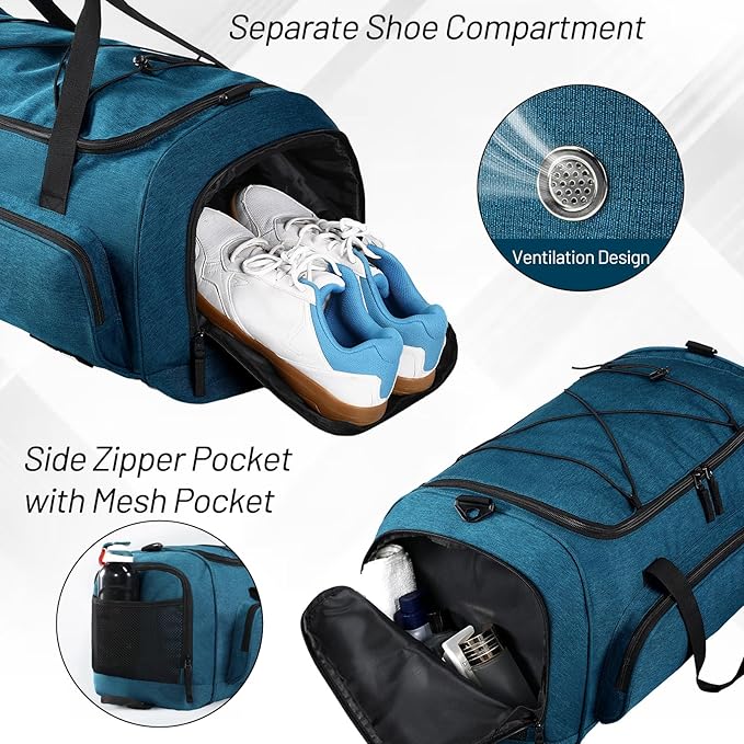 MIER Large Gym Bag for Men Sports Duffle Bag with Shoe Compartment 60L Lightweight Duffel Bags for Workout Fitness Travel