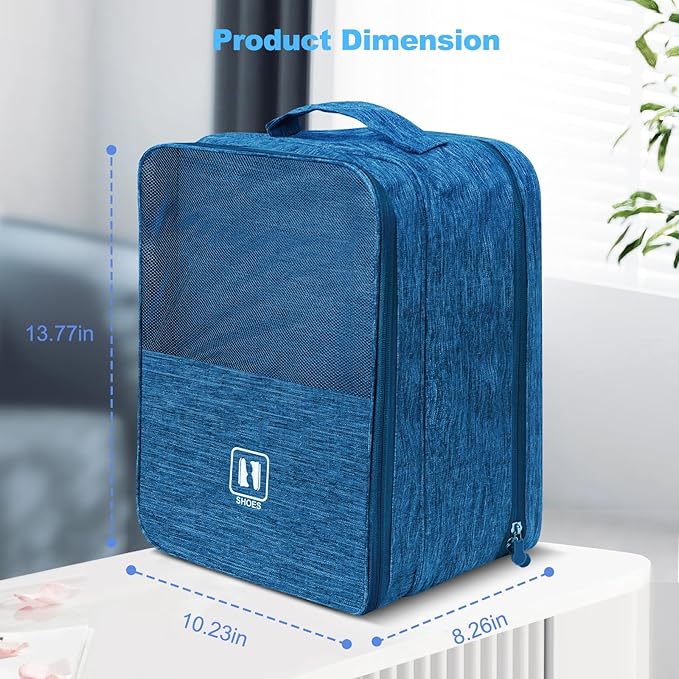 Large Shoe Bags for Travel, Holds 3 Pairs, Blue