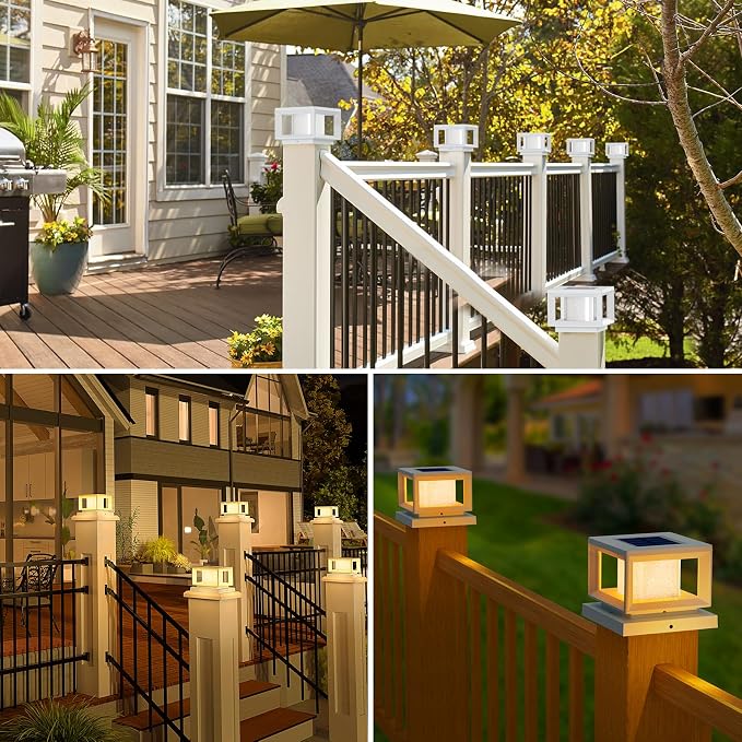 8 Pack Solar Post Lights, 4x4 6x6 Wooden Vinyl Fence Cap, White | Waterproof, Shinning Effect, Large Lighting Area Deck Light, Only Fit Three True Size Post: 3.5''x3.5'', 4''x4'', 5.5''x5.5''