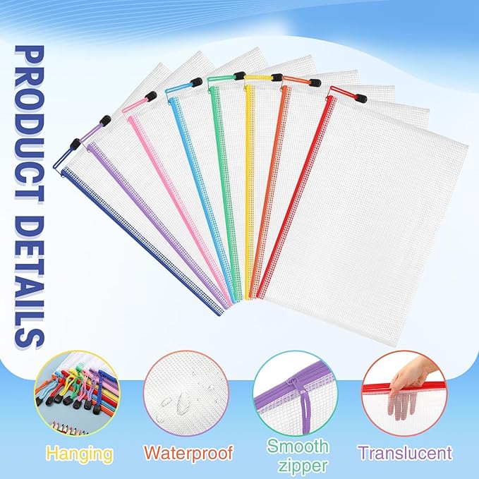 Jetec 32 Pcs Mesh Zipper Bags Toy Storage Bikini Organizer Bag Bolsas Para Guardar Trajes De Bano Waterproof Zipper Reusable Pouch Puzzle Multipurpose for Storage Office(Cute Color,13 x 9.5 Inch)