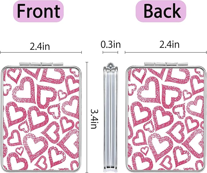 Pocket Mirror, Small Travel Mirror with Magnification, Portable Double-Sided Magnifying Cosmetic Mirror for Daily (Love)