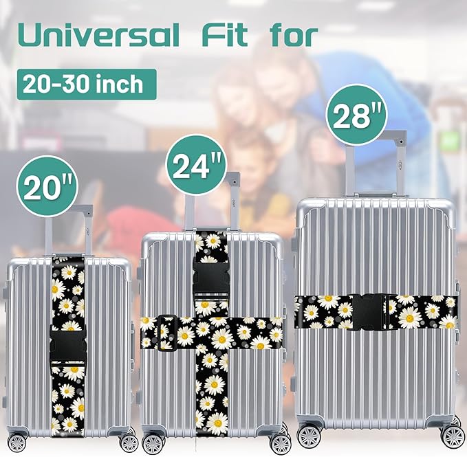 Slohif Luggage Straps for Suitcases Travel Belt Accessories Luggage Connector Identifiers 2 Pack Over Handle with Buckle Unique Nylon Adjustable Strap for Sleeping Bag Car Seat Daisy