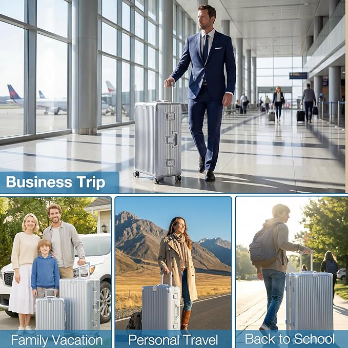 Krute Aluminum Frame Luggage 28 Inch Checked Suitcase With Wheels No Zipper PC Hard Shell Suitcases with Cup Holder and Charger Zipperless Large Travel Luggage