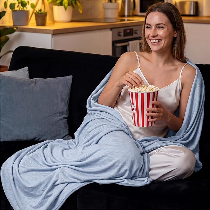 Bedsure Celestial Blue Cooling Blanket for Hot Sleepers - Summer Cold Throw Blanket for Bed, Arc-Chill Lightweight Summer Bedding, Cool Thin Ice Cold Throws with Rayon Derived from Bamboo, 50x70