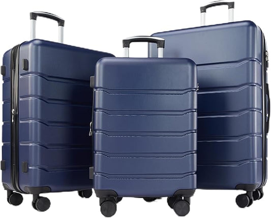 HealSmart Hardside Carry-On Luggage, Expandable Portable Hardshell Luggage with Spinner Wheels, Lightweight Suitcase TSA Lock, Blue, 3-Piece Set (20/24/28)