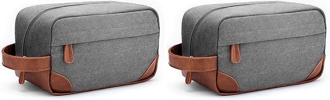 Vorspack Travel Toiletry Bag - Hanging Toiletry Bag for Men Water Resistant Canvas Shaving Bag with Large Capacity for Travel - Light Grey (Pack of 2)