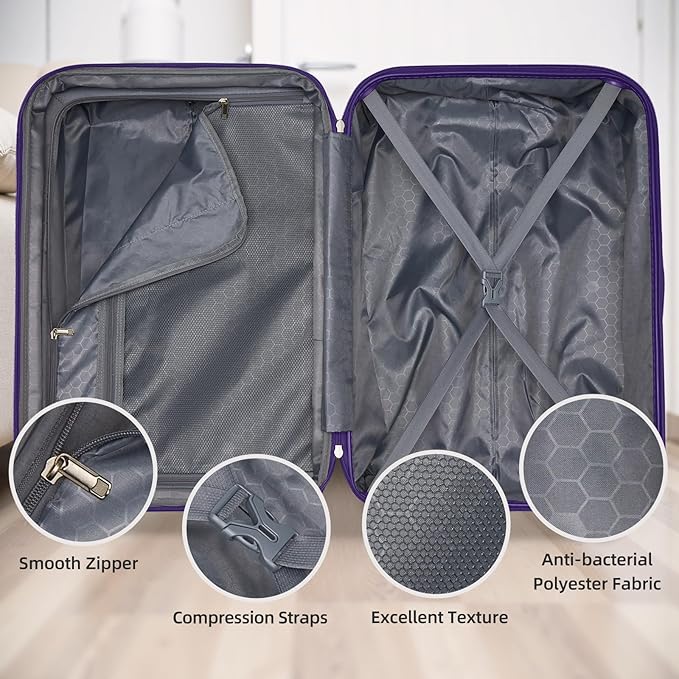 6 Piece Luggage Set Hard Shell - Grape Purple Expandable Suitcases with Spinner Wheels and Duffel Bags for Family Travel, Durable Carry On Luggage Sets with Lock for Women and Men