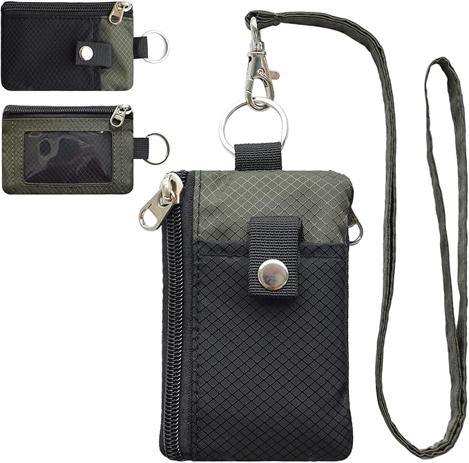 CHENSPRX Minimalist RFID Blocking Small Wallet with ID Window,WaterResistant Zip Id Case Wallet with Lanyard Keychain for Cards,Cash,Travel,Women,Men