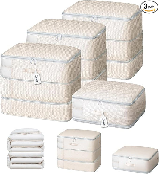 DIMJ Comforter Storage Bag - Large Capacity Ultra Space Saving Self Compression Organize for Duvet, Pillow, Bedding, Blanket Storage Organizer Nylon Compression Bags