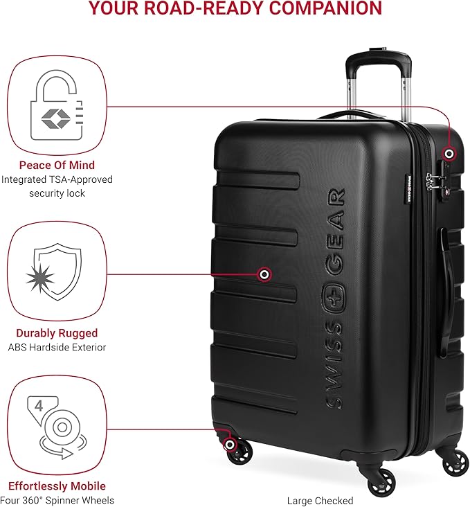 SwissGear 7366 Signature Hardside Expandable Luggage with Spinner Wheels, TSA Lock, Cup-Holder, Black, 2-Piece Set (19/27)