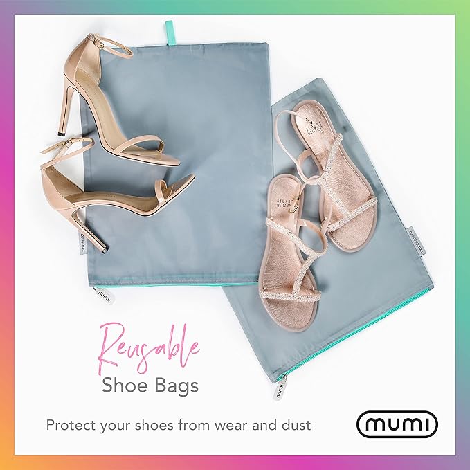 MUMI Travel Shoe Bags Set of 2 – Waterproof Shoe Bag for Travel, Gym, Storage, Packing – Lightweight Shoe Travel Bags for Suitcase, Closet, Backpack – Travel Shoe Organizer for Men and Women (Grey)