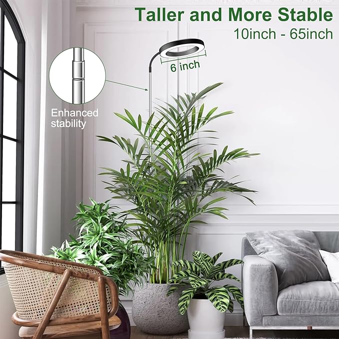 Grow Lights for Indoor Plants Full Spectrum, 80 LEDs Grow Light | 65in Plant Lights for Indoor Growing with 360°Gooseneck, 6/12/16H Timer,5 Brightness,3 lights,Height Adjustable,Black Pair