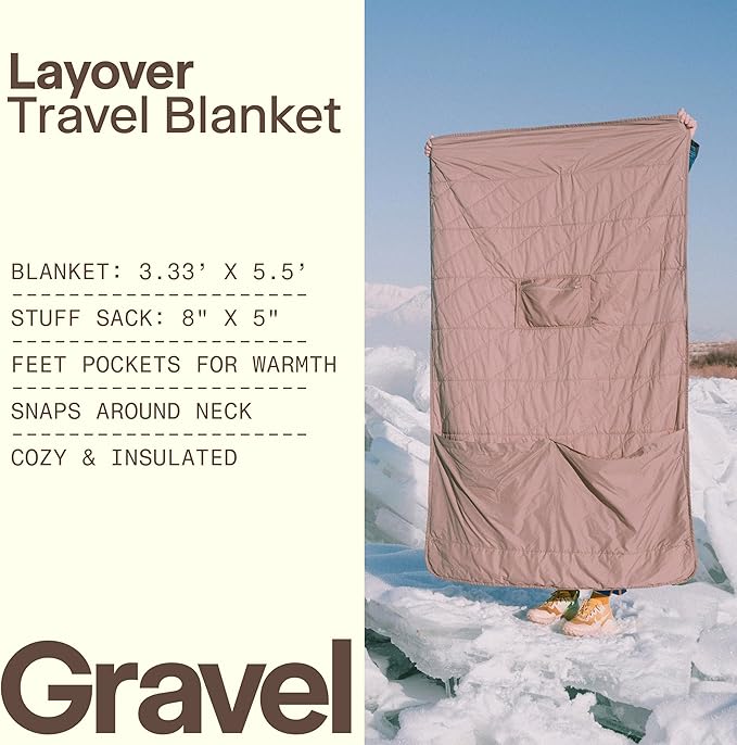 Gravel Layover Travel Blanket – Ultra-Light Compact Blanket for Camping and Outdoor Adventures - Down Alternative Portable Travel Blanket for Layovers & Road Trips (Quartz)