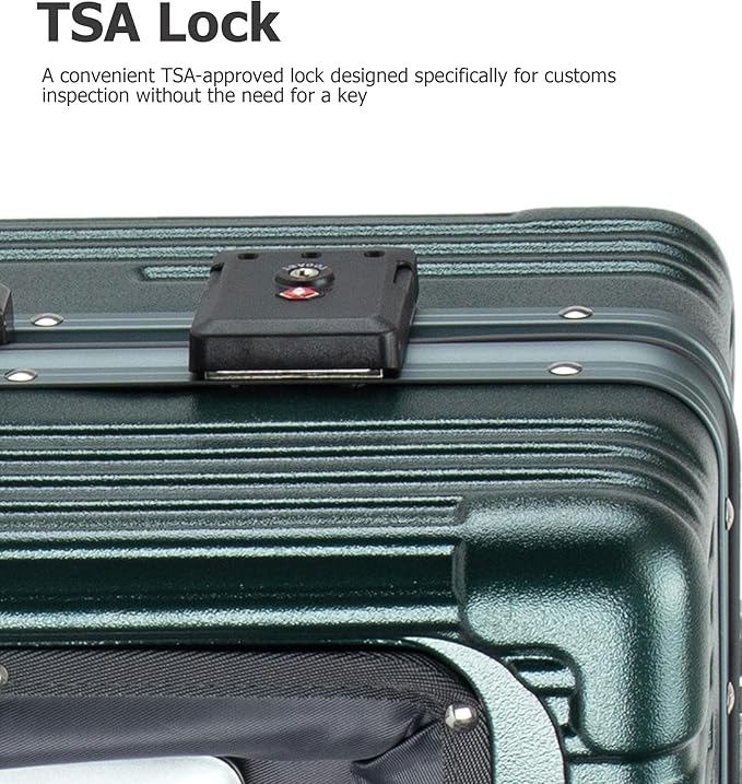 feilario Aluminium Frame PC Hard Shell Spinner Wheels Luggage,22.5"X15"X9.5" Airline Approved Built-In TSA lock Carry on Suitcase, with Cup Holder, USB Port, Phone Holder