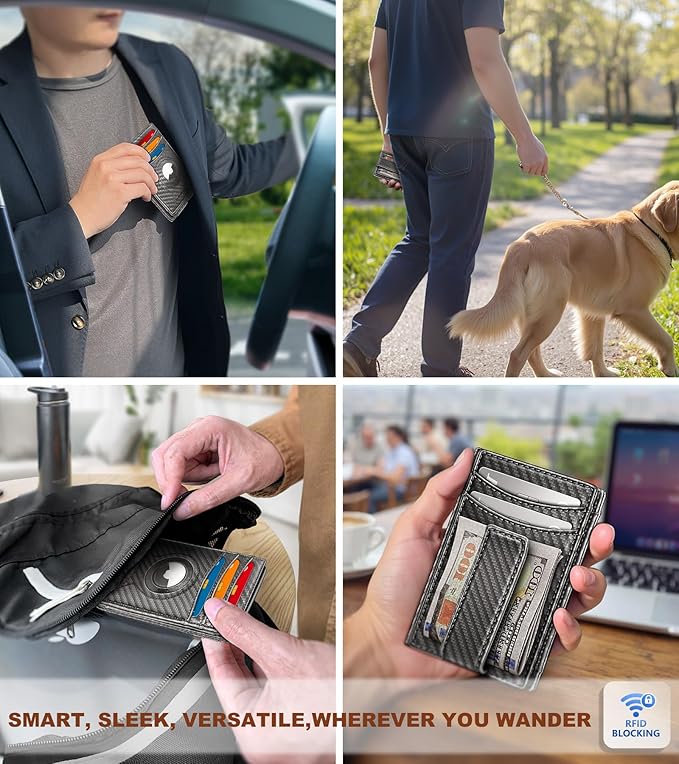 BULLIANT Men Airtag Wallet,Slim Wallet Money Clip Card Holder Magnetic Closure 12 Cards in Front Pocket RFID Blocking