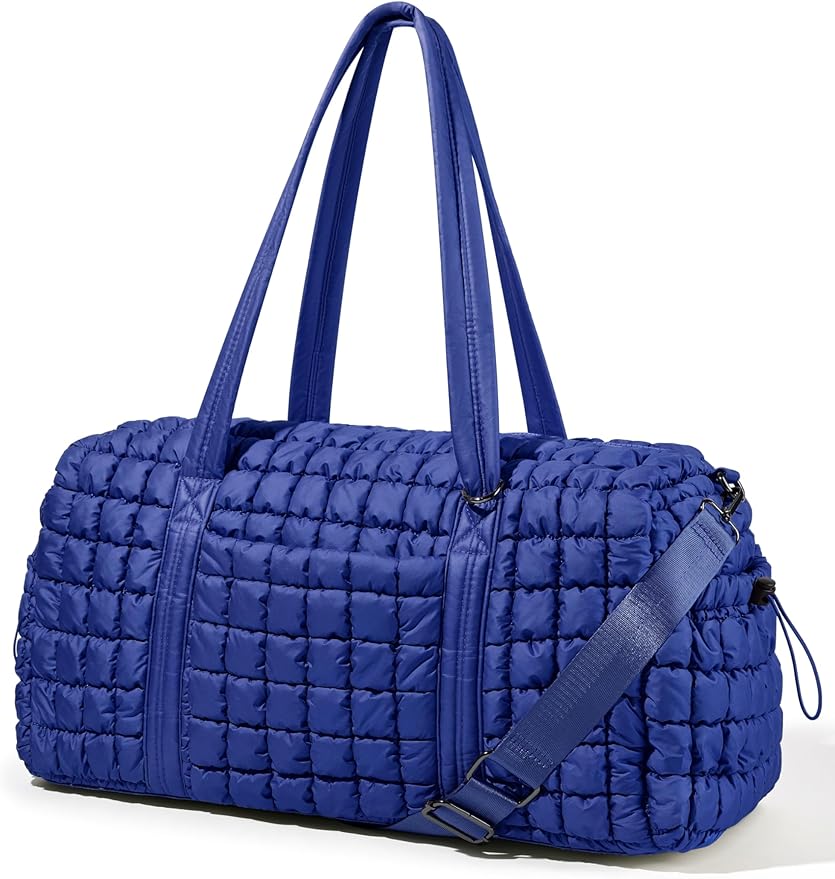 Quilted Travel Duffle Bag for Women Medium Weekender Bag Puffer Overnight Bag Large Soft Puffy Duffel Bag Carry-On Gym Bag Lightweight Personal Item Travel Bag for Trips Business Sport Airplane