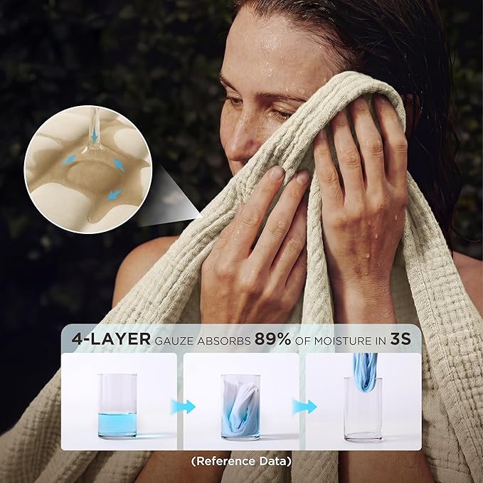 Bedsure 100% Cotton Muslin Throw Blanket Twin XL for Bed - 4-Layer Breathable and Lightweight Thin Soft Summer Gauze Muslin Blankets for Adults, Linen Beige, 66x90 Inches