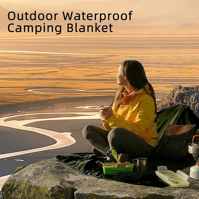 Large Waterproof Outdoor Camping Blanket, 80 x 58 inch Fleece Picnic Blankets Windproof Travel Stadium Blanket for Beaches Pets Car Camp Picnic Mat for Both Cold & Warm Weather